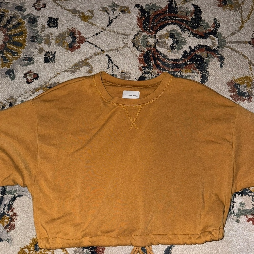 American Eagle Mustard Yellow Cropped Short Sleeve